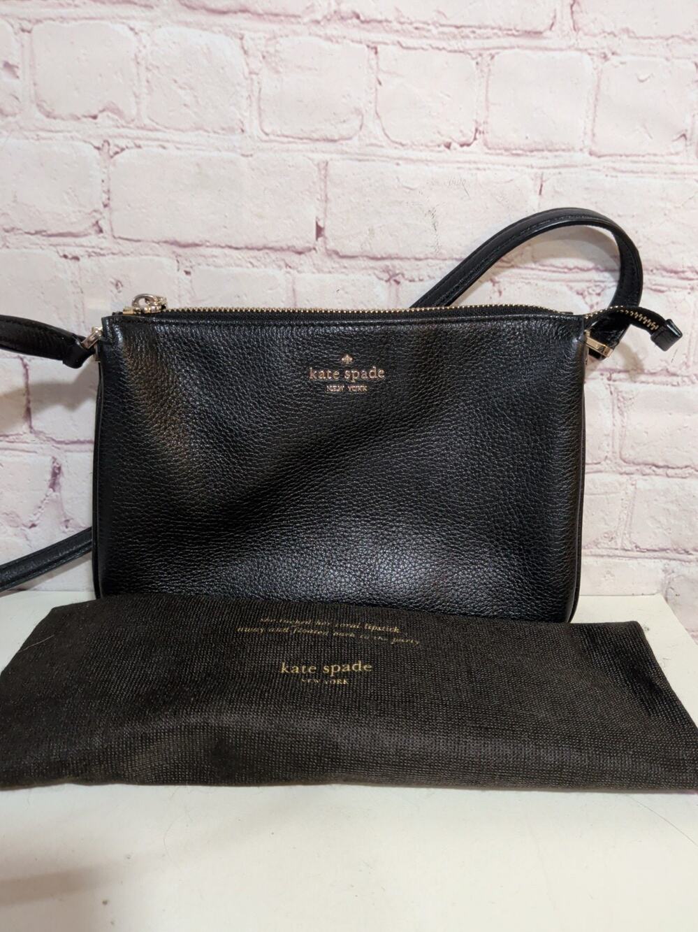 Kate Spade Leila Triple Gusset Pebble Leather Crossbody Bag Black With Dust bag